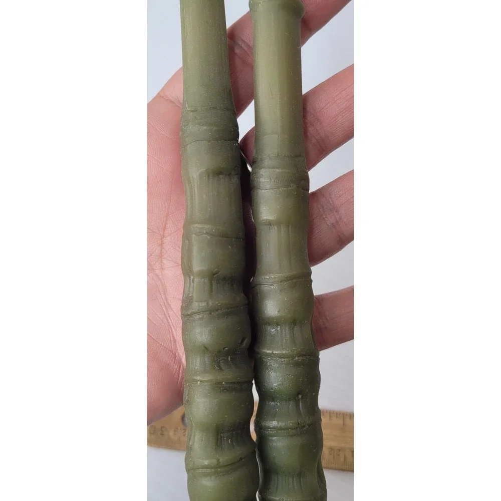 4 Fillamento Neiman Marcus 100% Beeswax Spring Green Bamboo Shaped Taper Candles